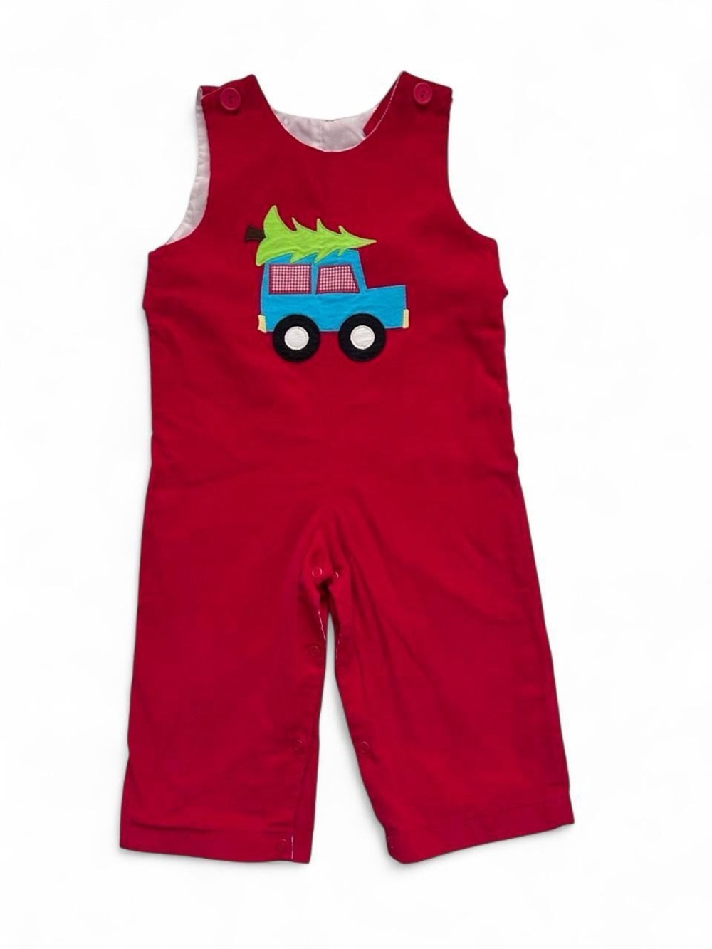 Kelly's Kids red 2T boys appliqué romper, 100% cotton, corduroy holiday jon jon